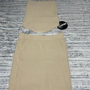 Tan Ribbed Skirt Set for Women
